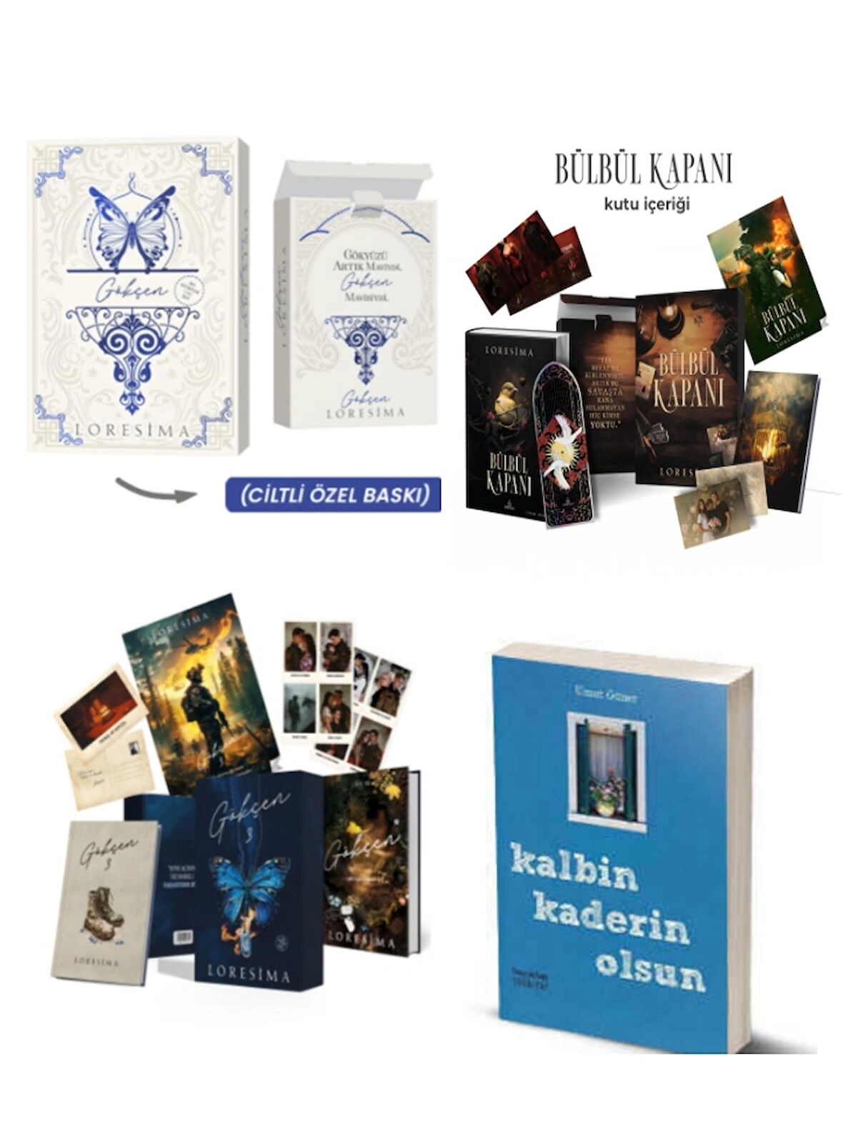 Gökçen 1, 2, 3 ve Bülbül Kapanı Ciltli Kutulu Özel Set Loresima 4 Kitap Set 