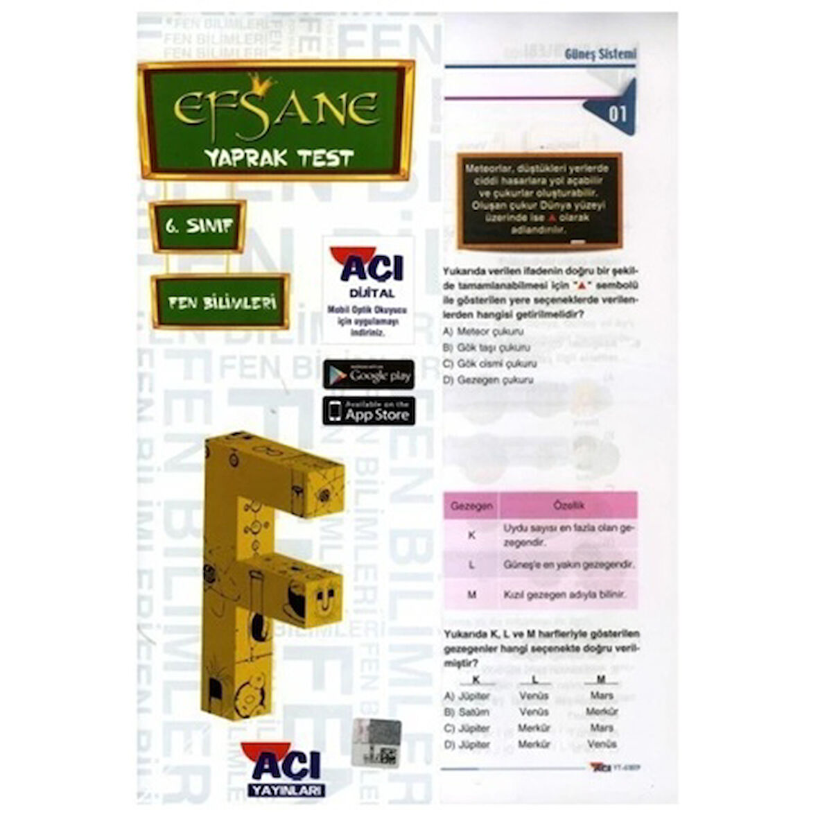 Açı 6.Sınıf Fen Bilimleri Yaprak Test