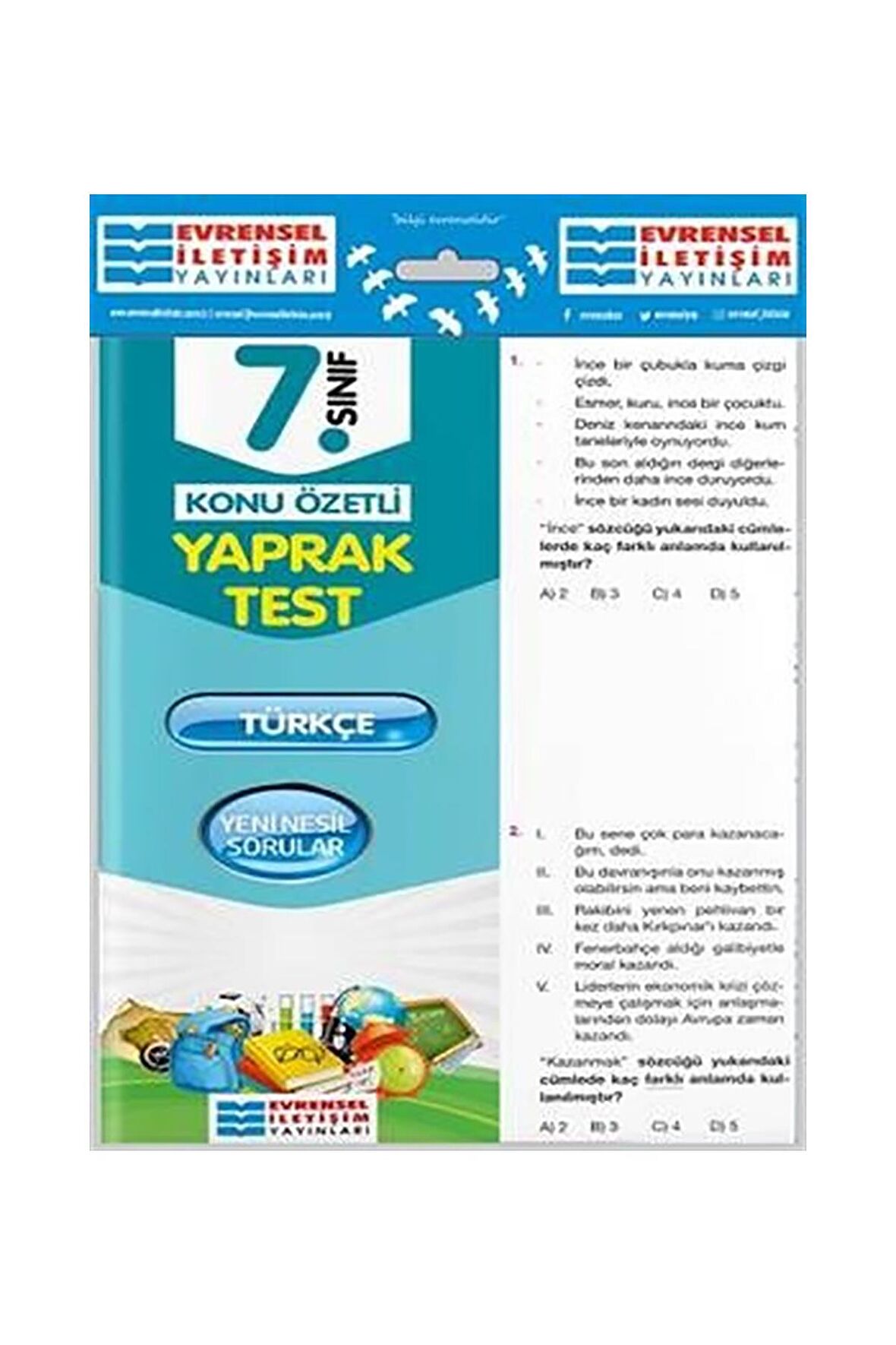 Evrensel 7.Sınıf Türkçe Konu Özetli Yaprak Test