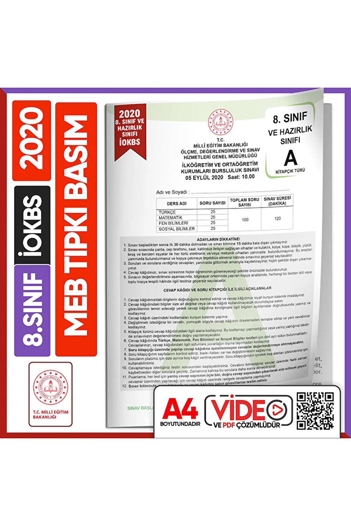 2020 8.sınıf Iokbs Bursluluk Meb Tıpkı Basım Çıkmış Soru Kitapçığı Dijital Çözümlü Türkiye Geneli