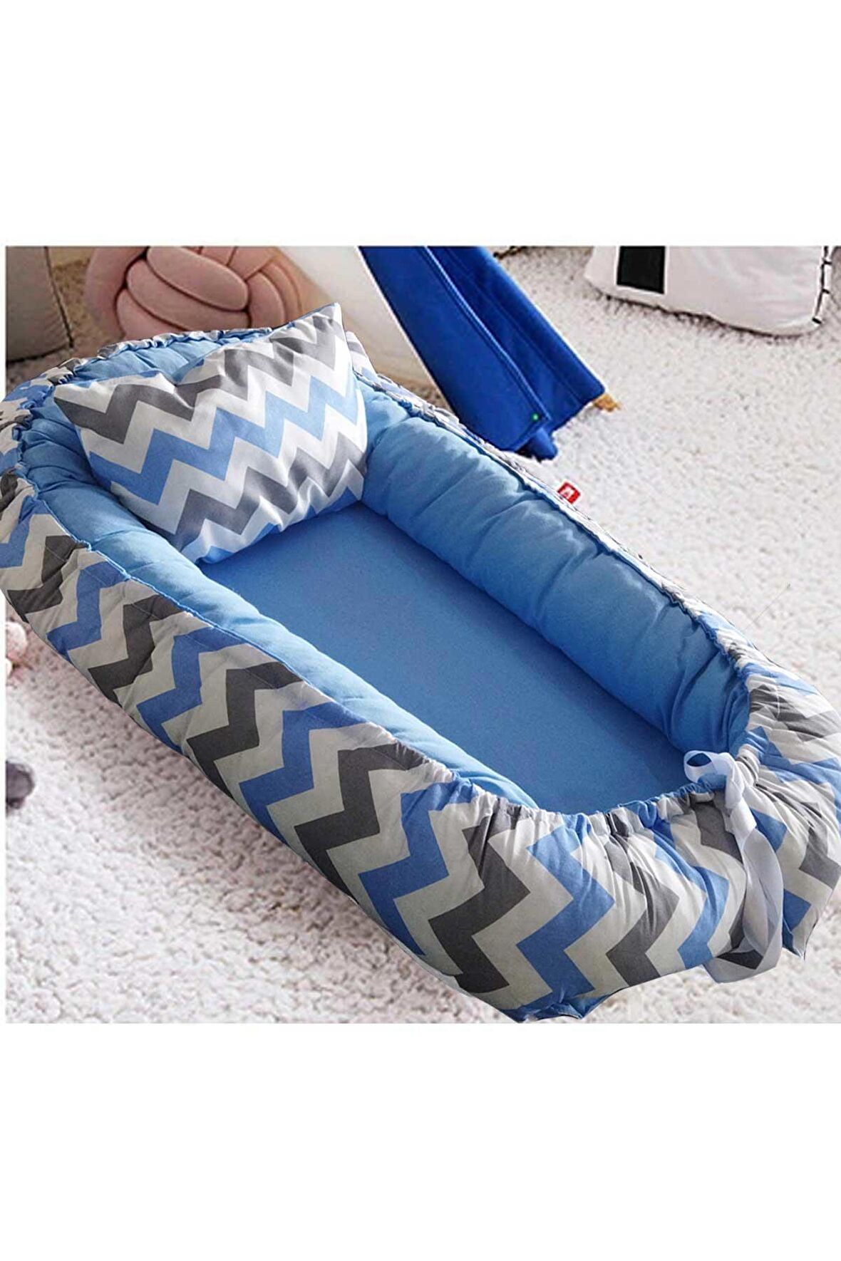 Baby Nest Lüx Tasarım Ortopedik Babynest Anne Yanı Bebek Yatağı Mavi