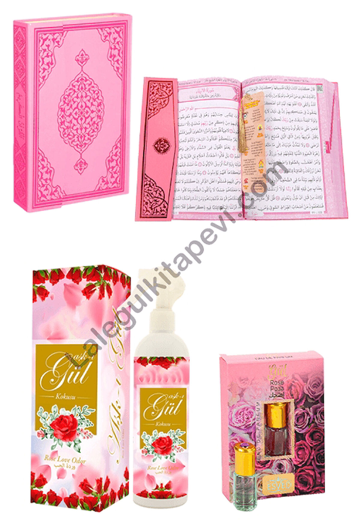 Gül kokusu Ve Gül Esansı Kuranı Kerim Orta Boy üçlü Set