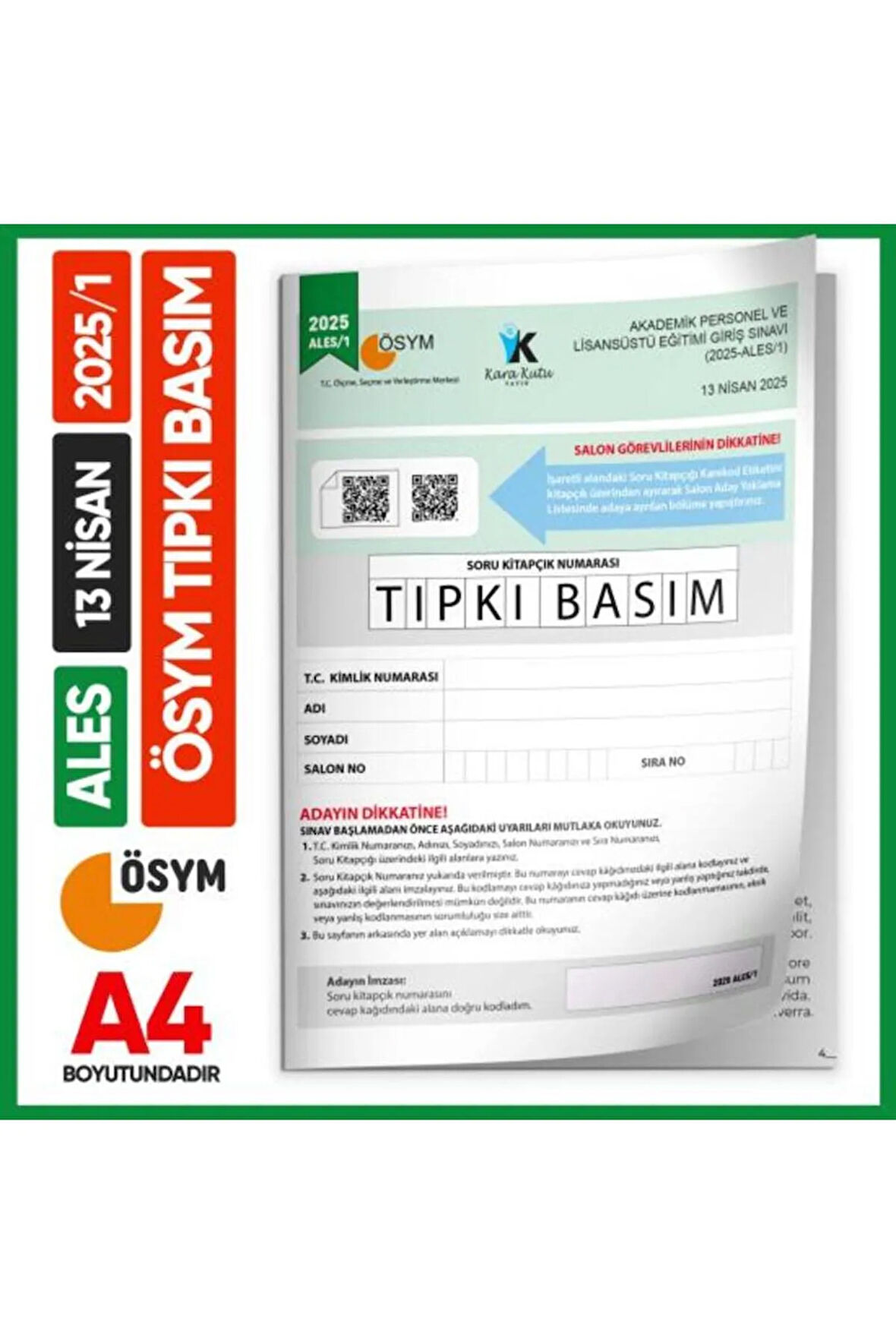 ALES 2025/1 ÖSYM Tıpkı Basım Çıkmış Soru Deneme Kitapçığı Video/PDF Çözümlü Türkiye Geneli