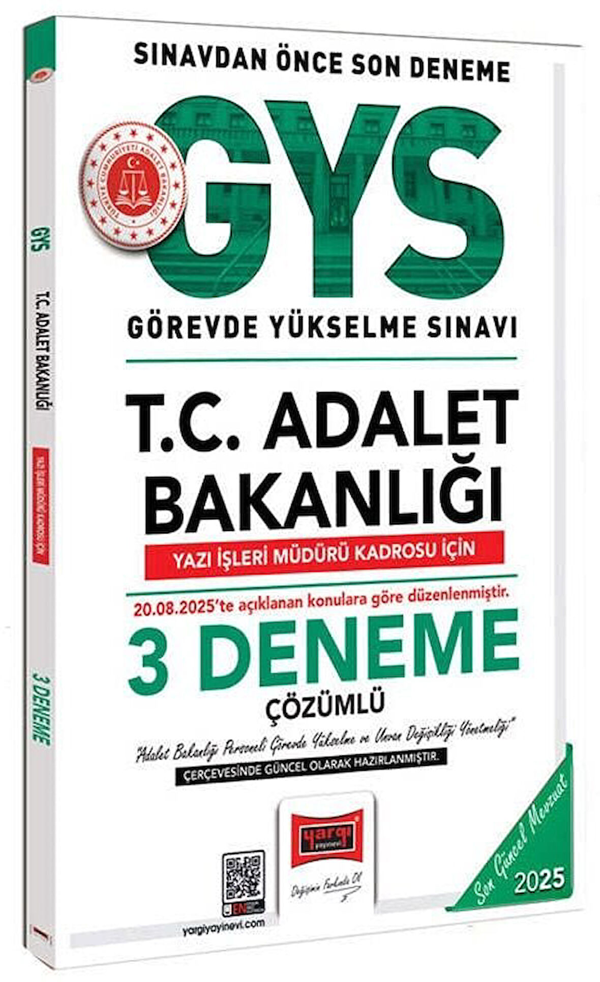 Yargı 2025 GYS Adalet Bakanlığı Yazı İşleri Müdürü 3 Deneme Çözümlü Görevde Yükselme Yargı Yayınları