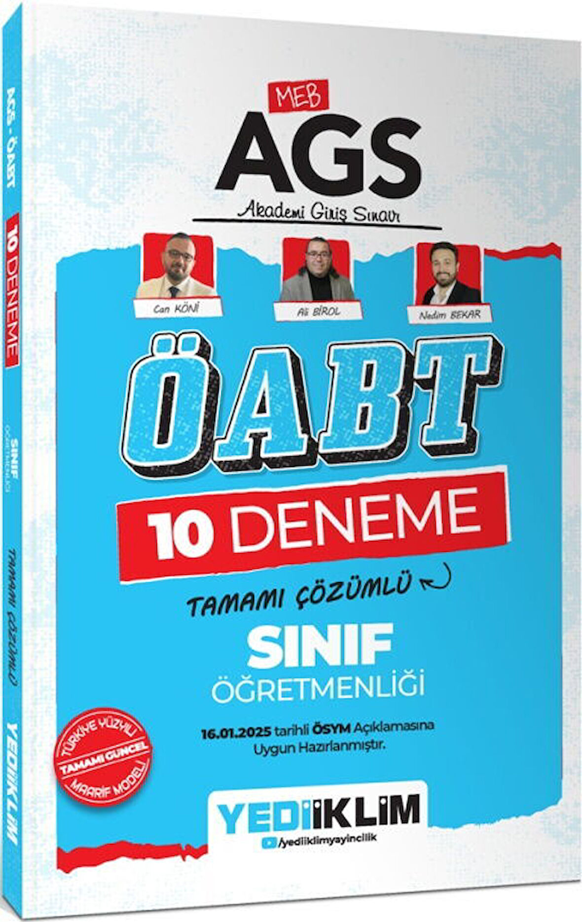 Yediiklim Yayınları 2025 MEB AGS ÖABT Sınıf Öğretmenliği Tamamı Çözümlü 10 Deneme