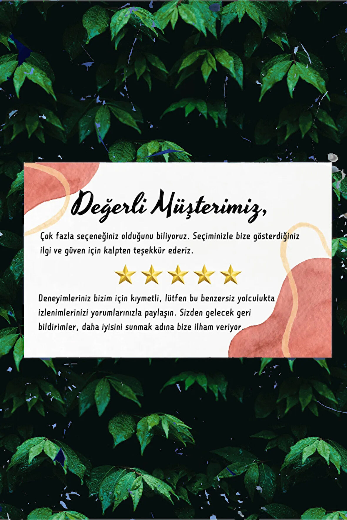 Değerli Müşterimiz Temalı Renkli Teşekkür Kartı 100 adet 8 cmx5 cm Yüksek Kaliteli 300 gr Mat Kuşe