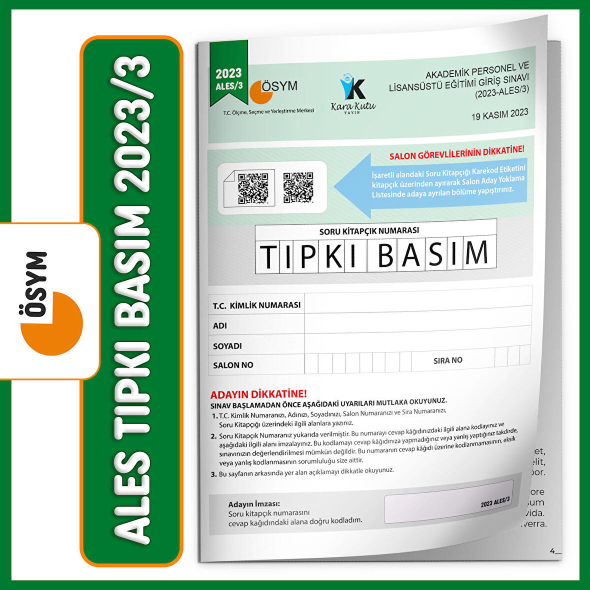 ALES 2023/3 Kasım ÖSYM Tıpkı Basım Çıkmış Soru Türkiye Geneli Dijital Çözümlü Deneme Kitapçığı