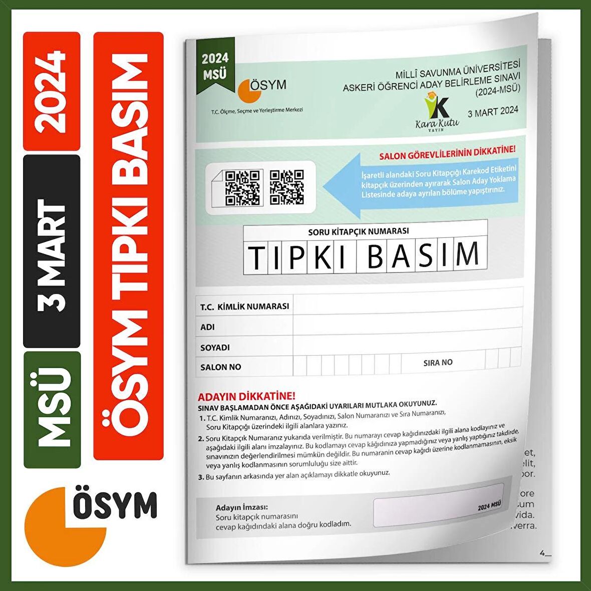 MSÜ 2024 ÖSYM Tıpkı Basım Çıkmış Soru Deneme Kitapçığı Yeni Baskı Türkiye Geneli Dijital Çözümlü