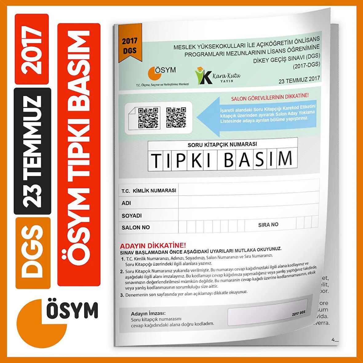 DGS 2017 ÖSYM Tıpkı Basım Çıkmış Soru Deneme Kitapçığı Yeni Baskı Türkiye Geneli Dijital Çözümlü