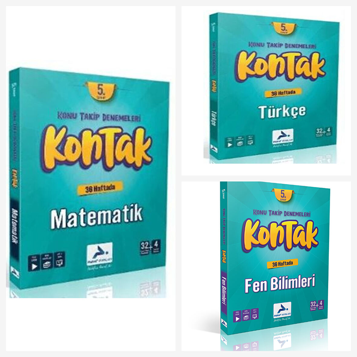 Paraf Yayınları 5. Sınıf Kontak 36 Haftada Fen Bilimleri & Matematik & Türkçe Denemeleri