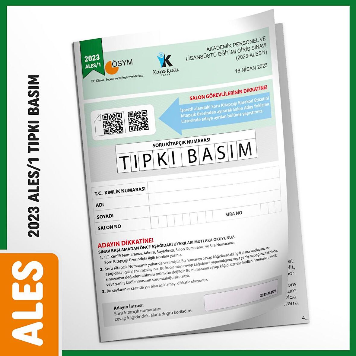 ALES 2023/1 Nisan ÖSYM Tıpkı Basım Çıkmış Soru Türkiye Geneli Dijital Çözümlü Deneme Kitapçığı