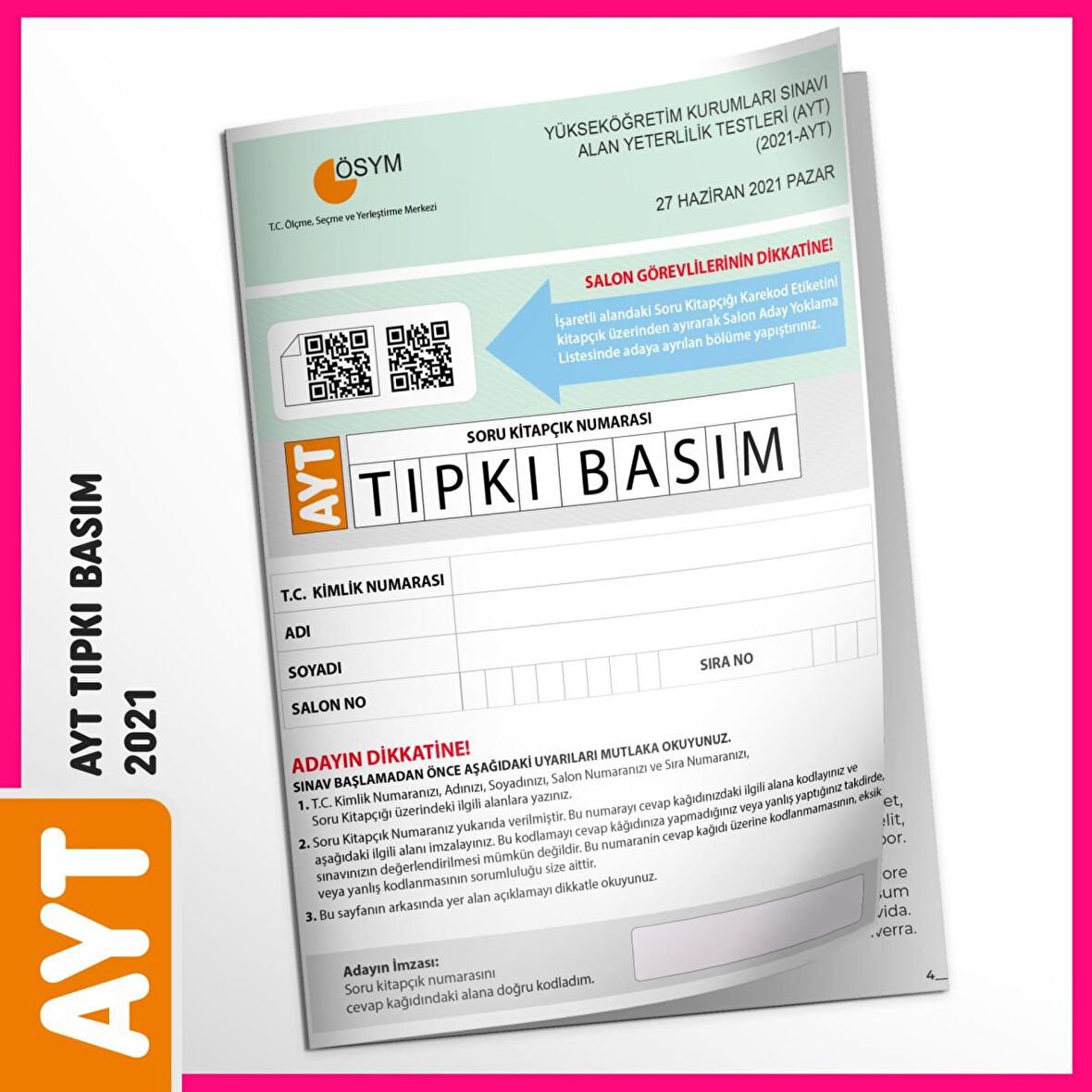 AYT 2021 ÖSYM Tıpkı Basım Türkiye Geneli Dijital Çözümlü Çıkmış Soru Kitapçığı