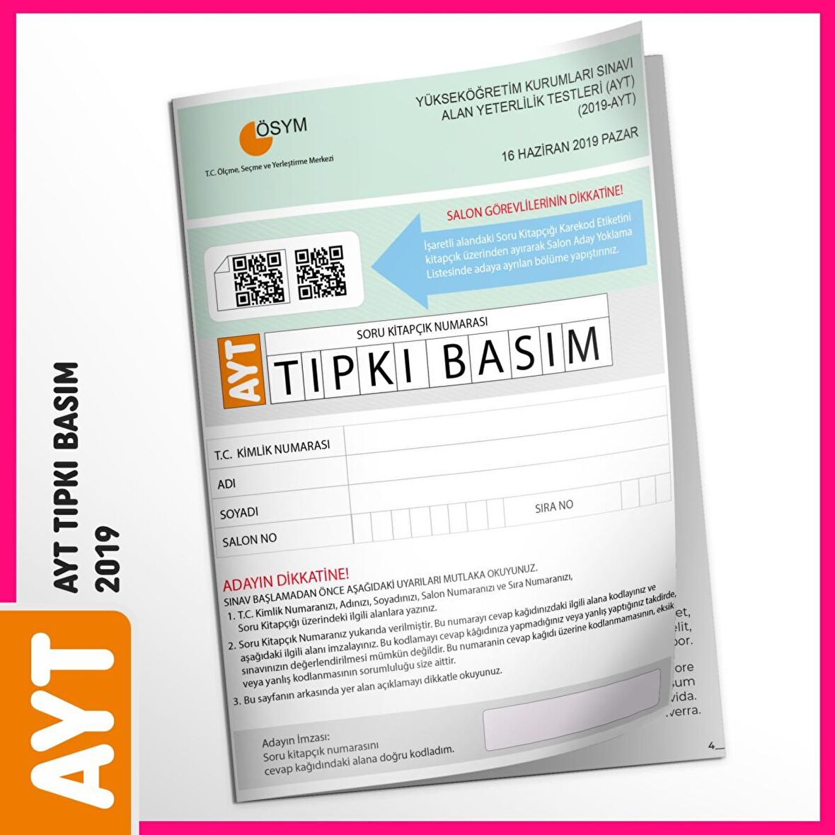 AYT 2019 ÖSYM Tıpkı Basım Türkiye Geneli Dijital Çözümlü Çıkmış Soru Kitapçığı