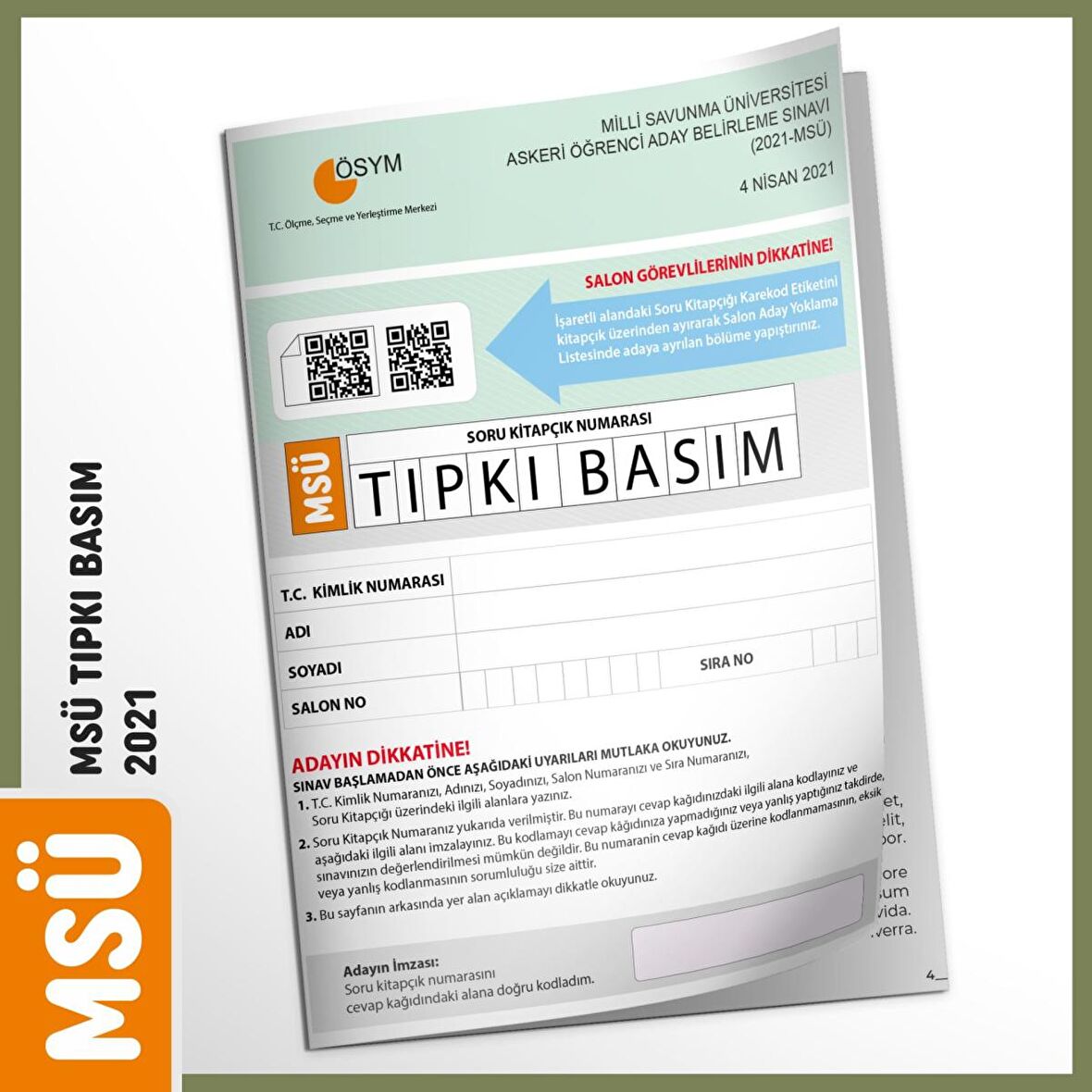 MSÜ 2021 ÖSYM Tıpkı Basım Türkiye Geneli Dijital Çözümlü Çıkmış Soru Kitapçığı