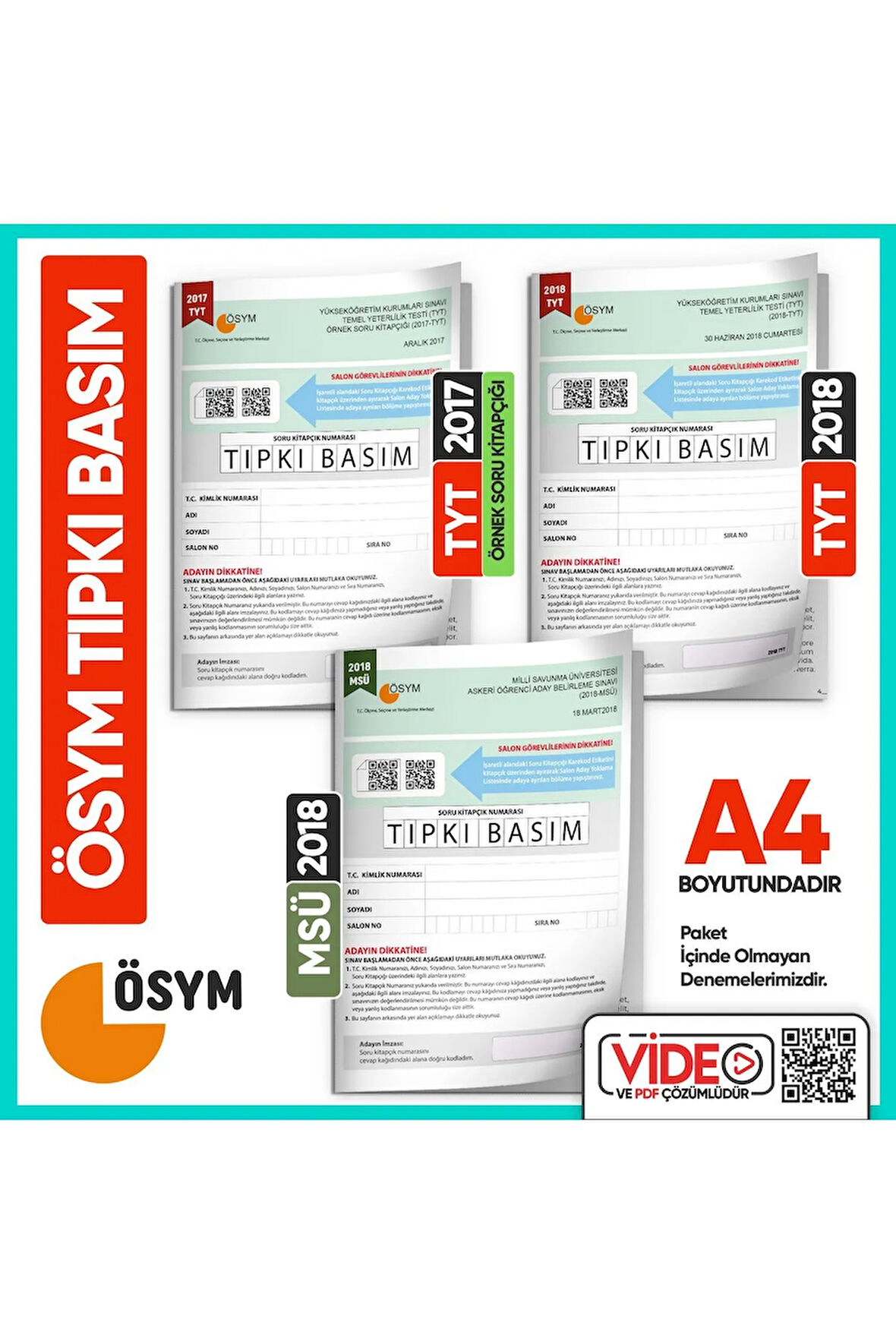 2017-2018 TYT-MSÜ ÖSYM Çıkmış Soru Tıpkı Basım 3 Kitapçık Seti (Video Çözümlü Türkiye Geneli)