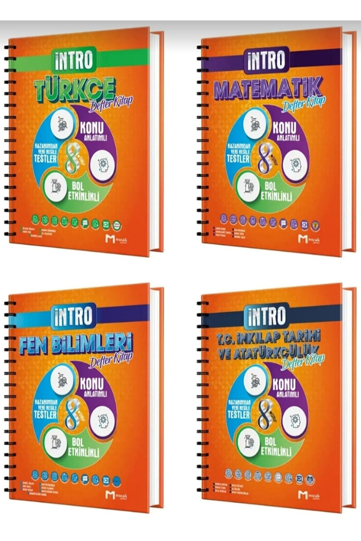 8. Sınıf Matematik Fen Bilimleri Türkçe İnkılap Tüm Dersler İntro Defter Seti 4'lü