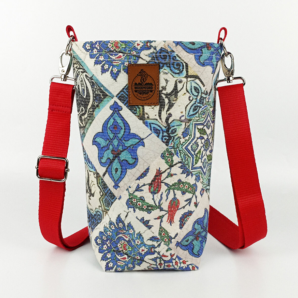 Woodycord 2 Litrelik Çini Desenli Matara Termos Kılıfı - Kırmızı Askılı 