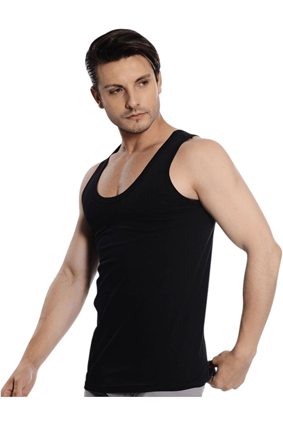 Erkek Atlet Siyah %100 Pamuklu Penye Siyah Atlet 3 Lü Premium Paket