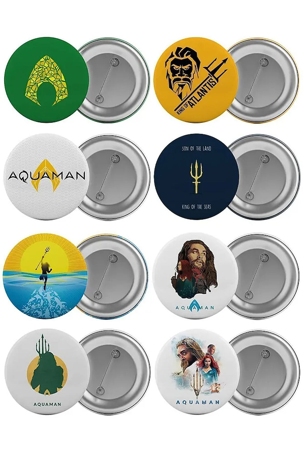 Aquaman Çanta Rozeti Seti 8 Adet En Büyük Boy 5.8cm İğneli Broş