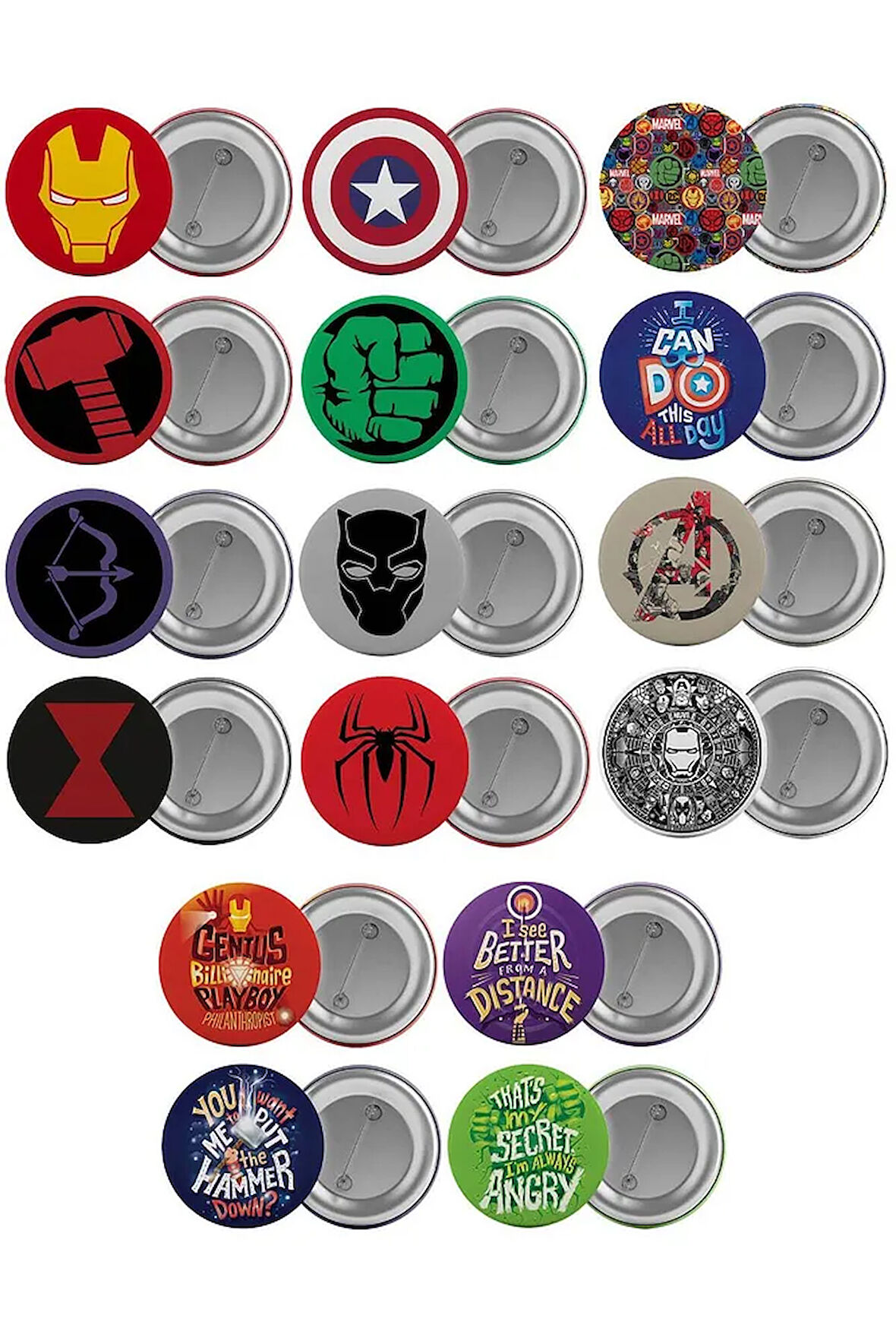 Avengers Çanta Rozeti Seti Yenilmezler 16 Adet En Büyük Boy 5.8cm İğneli Broş