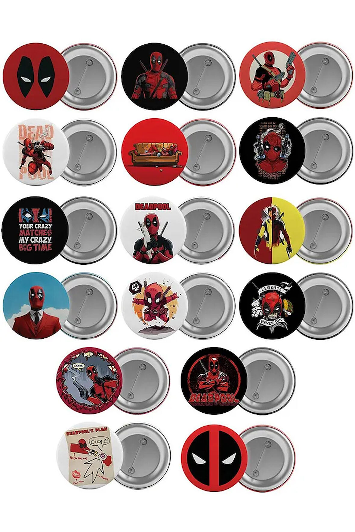 Deadpool Çanta Rozeti Seti 16 Adet En Büyük Boy 5.8cm İğneli Broş