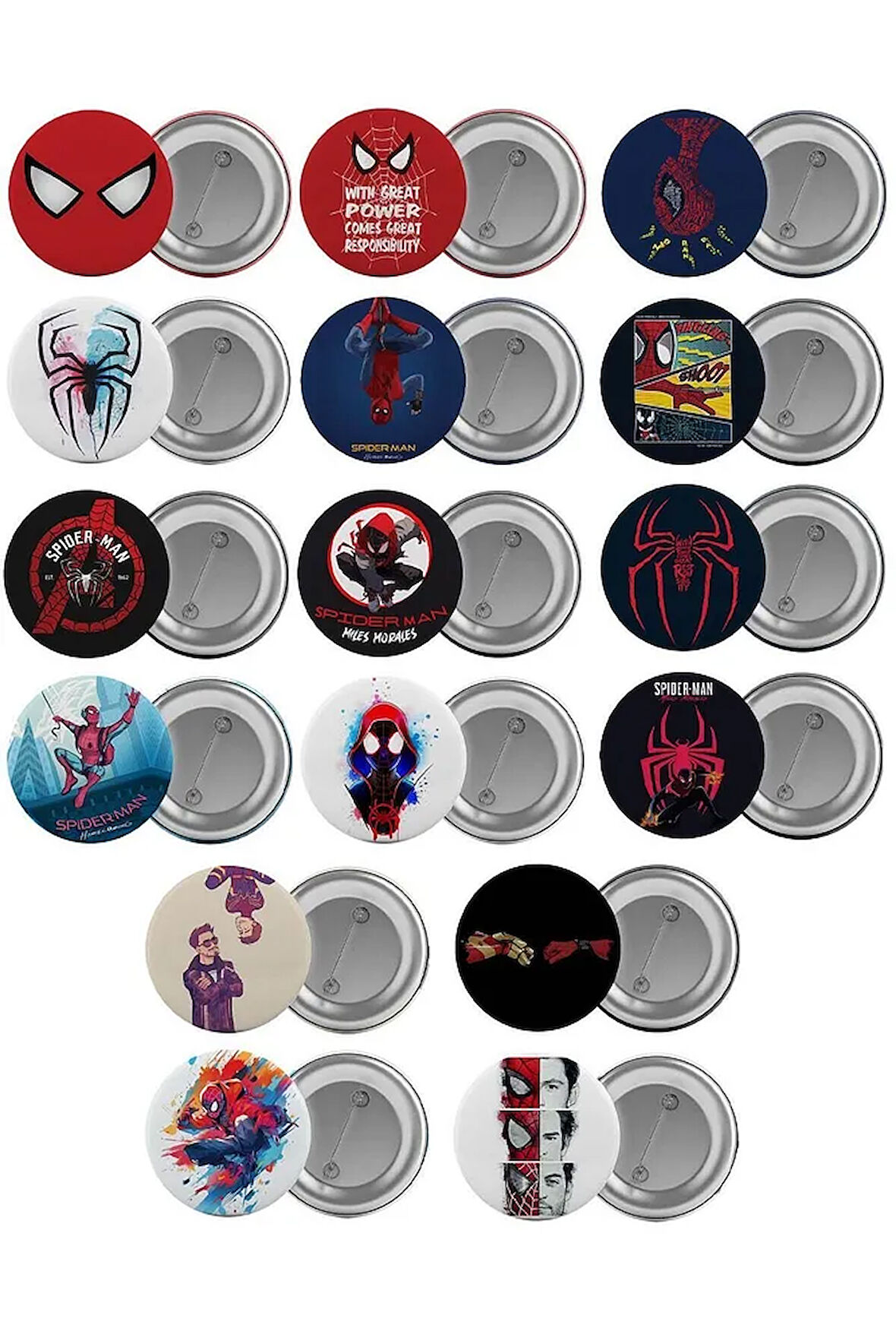 Spider Man Çanta Rozeti Seti 16 Adet Örümcek Adam En Büyük Boy 5.8cm İğneli Broş