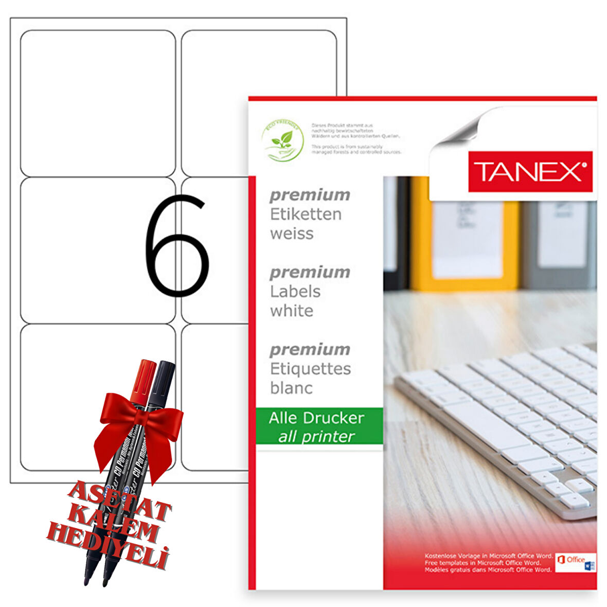 Tanex Tw-2006 99x93 mm Laser Etiket 100 Tabaka 2'li Asetat Kalem Hediyeli