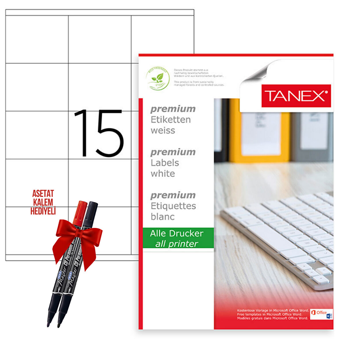 Tanex Tw-2115 7056 mm Laser Etiket 100 Tabaka 2'li Asetat Kalem Hediyeli