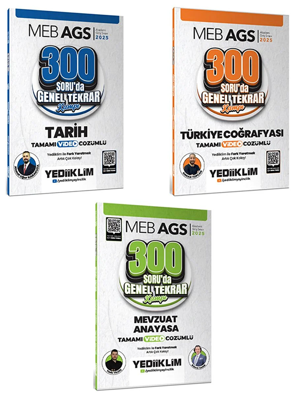 Yediiklim 2025 MEB AGS Tarih Türkiye Coğrafyası ve Mevzuat Anayasa 300 Soruda Tamamı Vido Çözümlü Genel Tekrar Kampı 3 lü Set