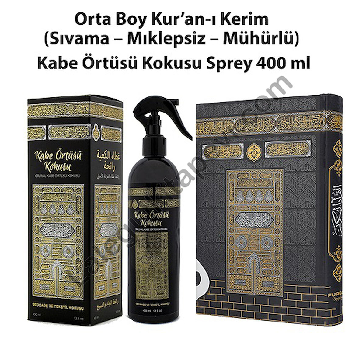 Orta Boy Kur’an-ı Kerim - Kabe Örtüsü Kokusu Sprey 400 ml ikili Set