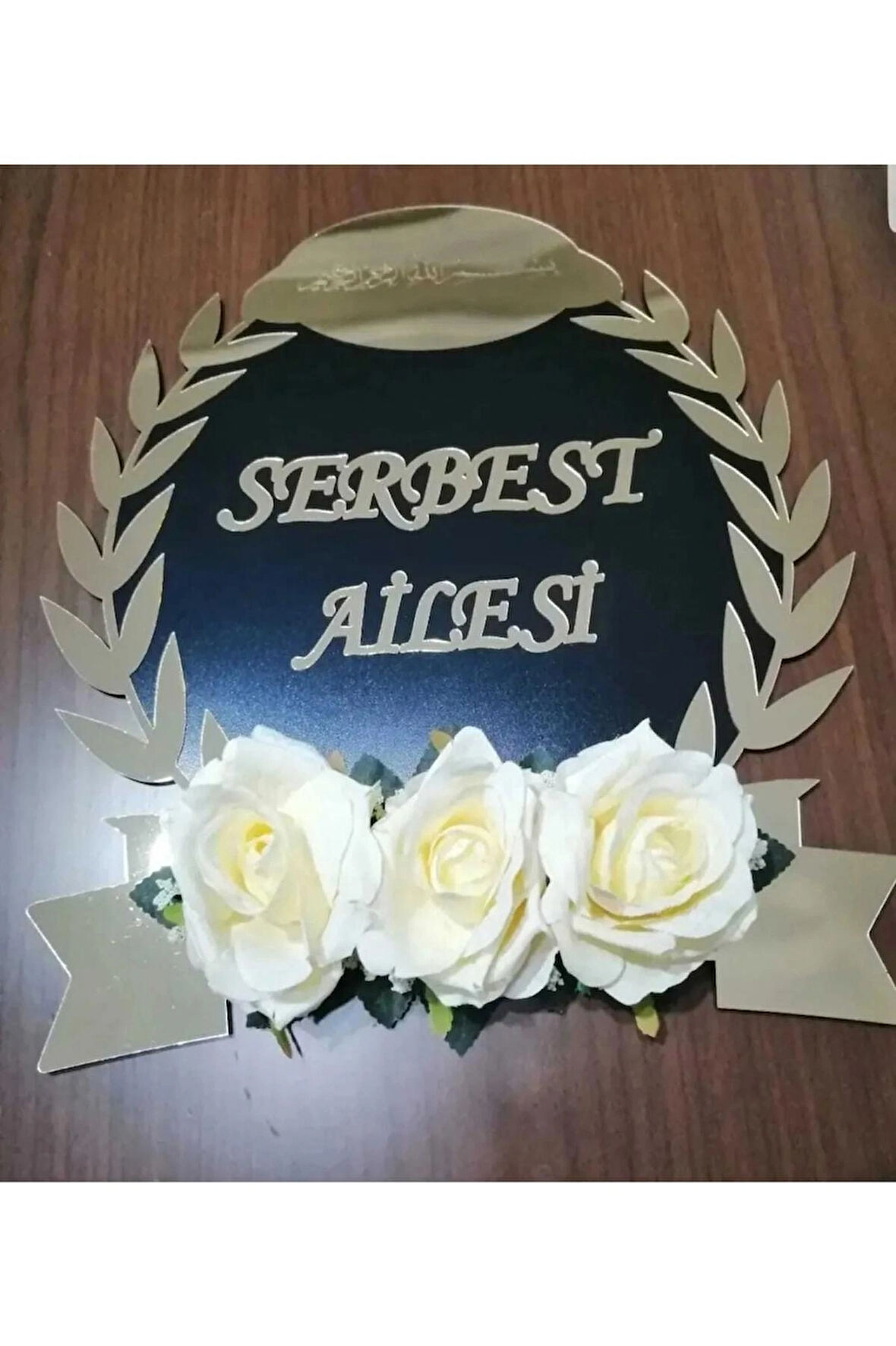 Ahşap Ve Pleksili Kapı Süsü, Duvar Süsü, Duvar Dekoru, Gold Aynalı Pleksi 28cm