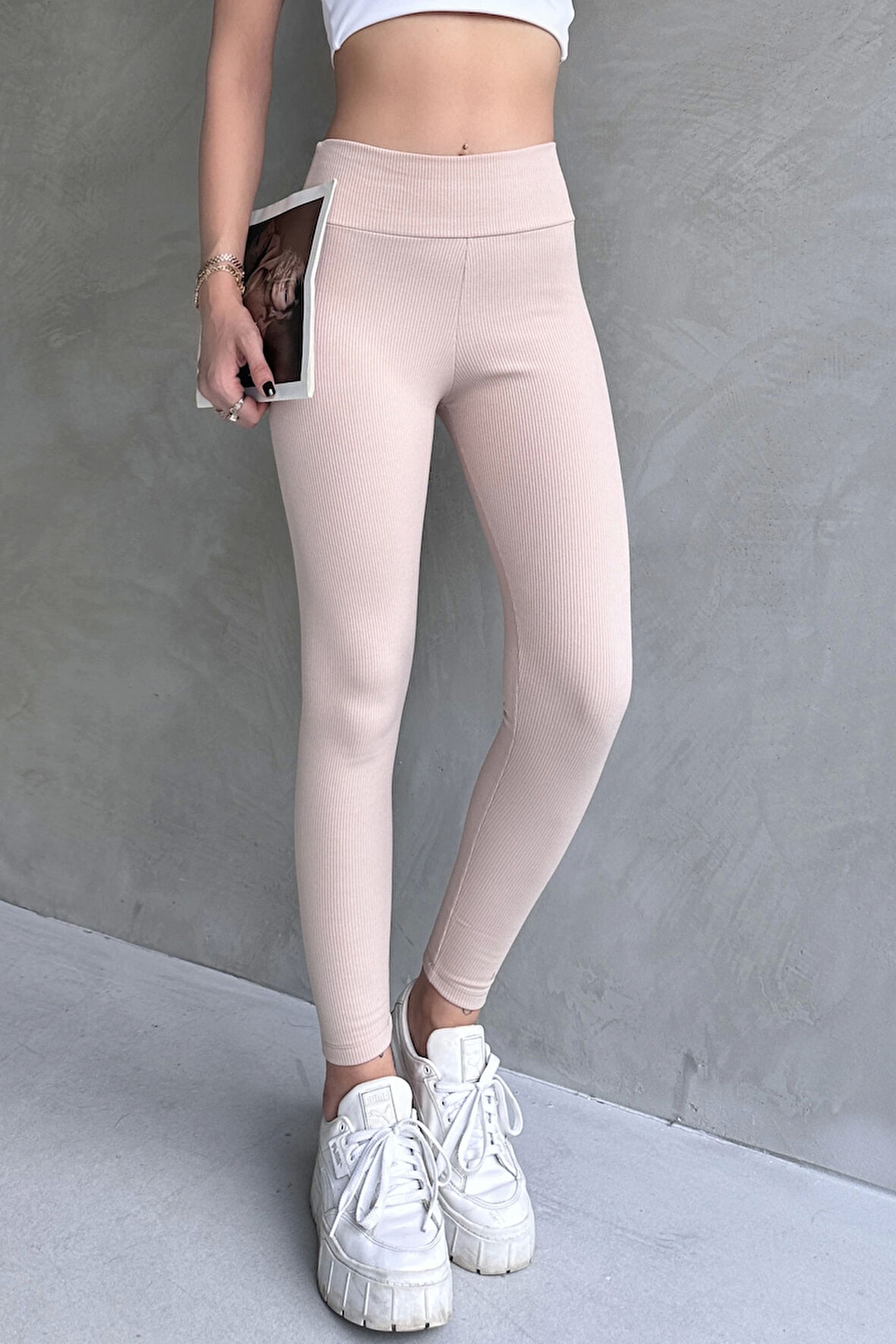 Kadın Bej Yüksek Bel Toparlayıcı Tayt Yüksek Kalite Spor Ve Günlük