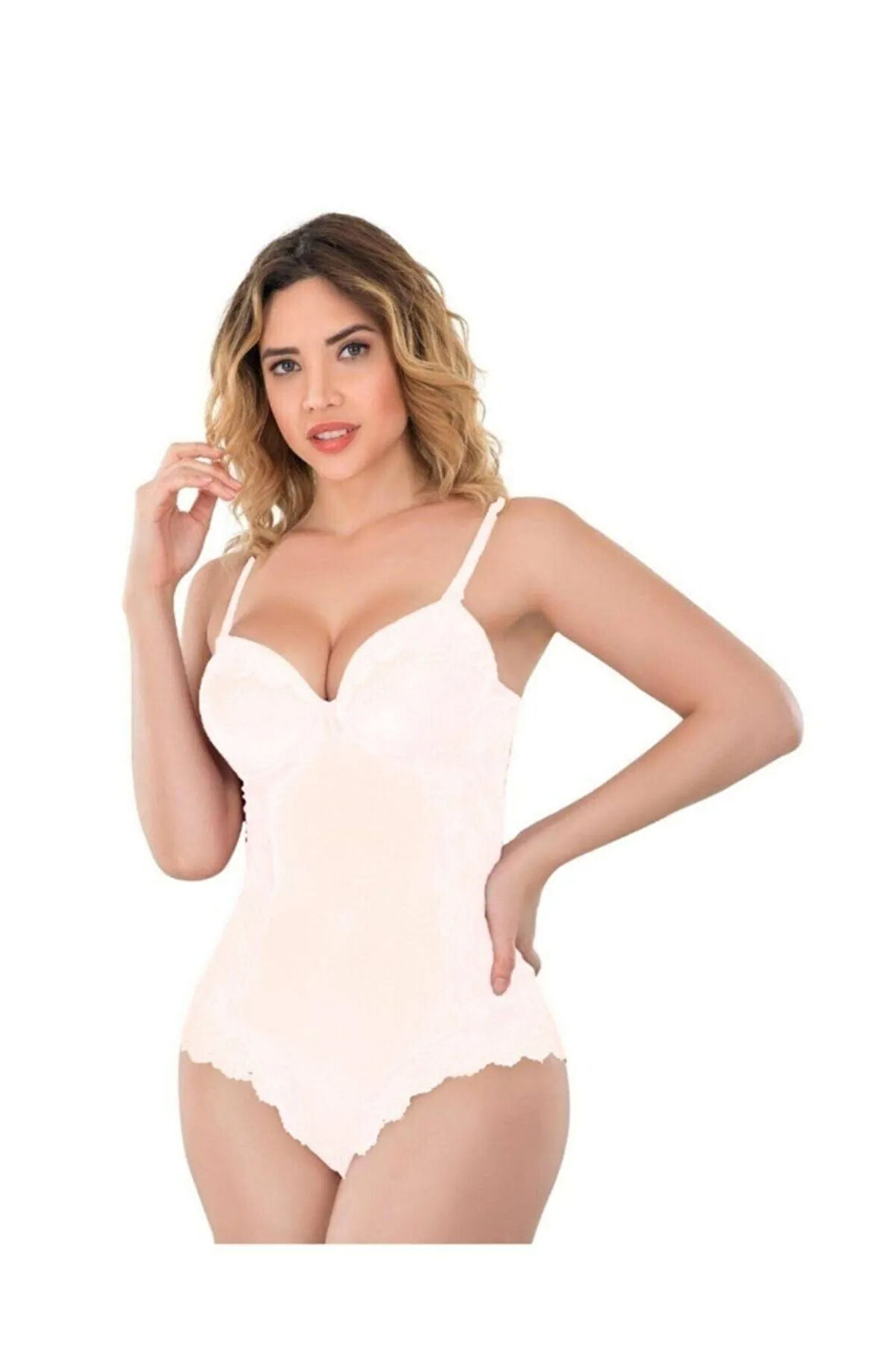 Kadın Ekru Agraflı Dantelli Push Up Destekli Body Sütyen