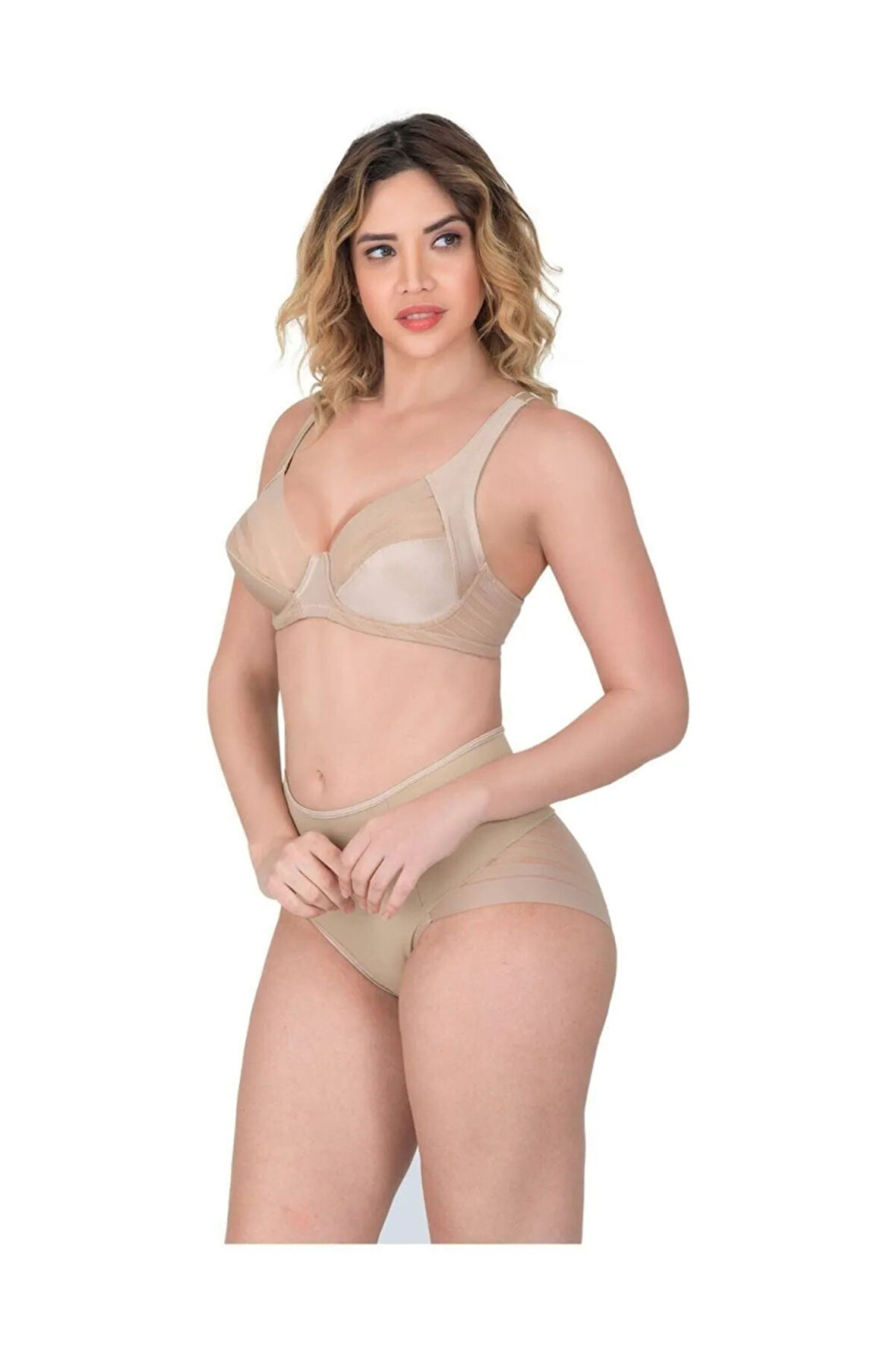 Kadın Ekru Toparlayıcı Minimizer Sütyen Külot Takım