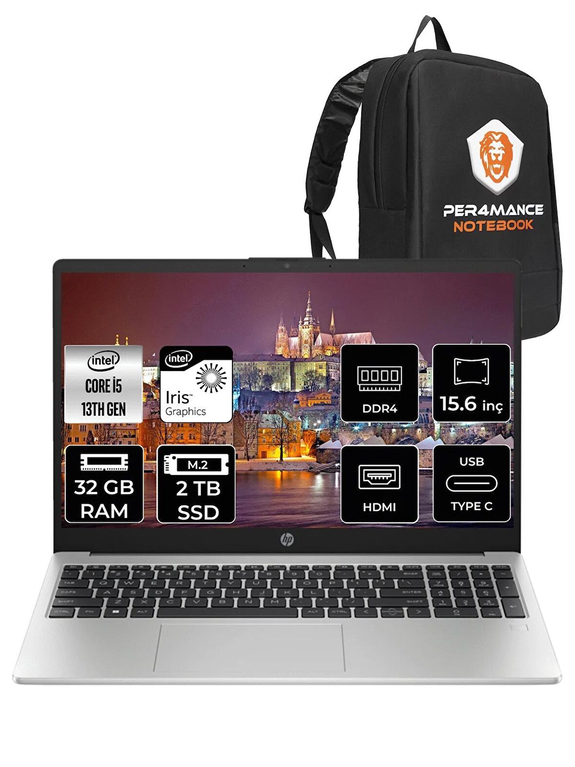 HP 250 G10 Intel Core i5 1335U 32GB RAM 2TB SSD 15.6'' FHD FDOS 8A538EA & PER4 ÇANTA 