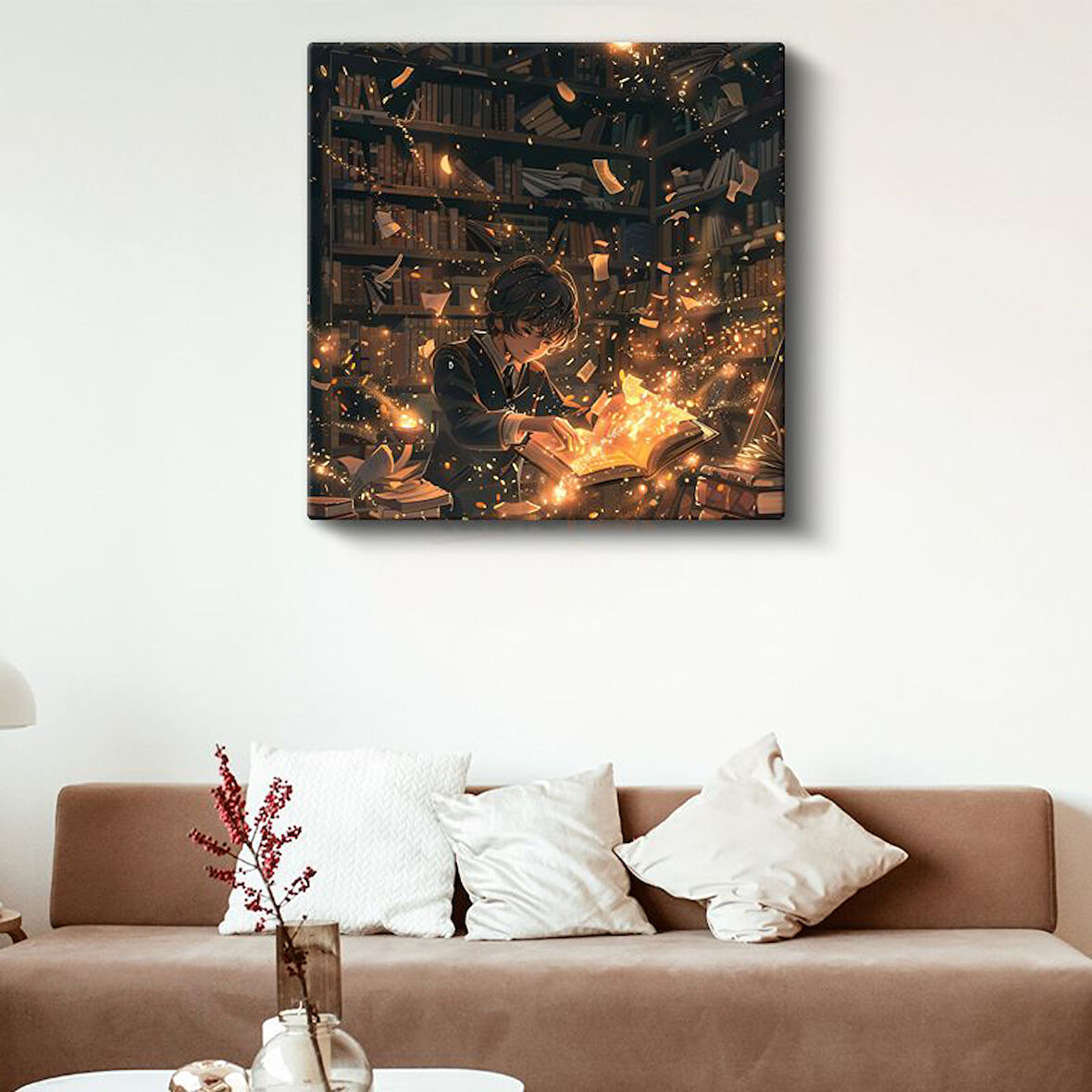 Büyülü Kütüphane - Ateş Kitabı Anime Kanvas Tablo