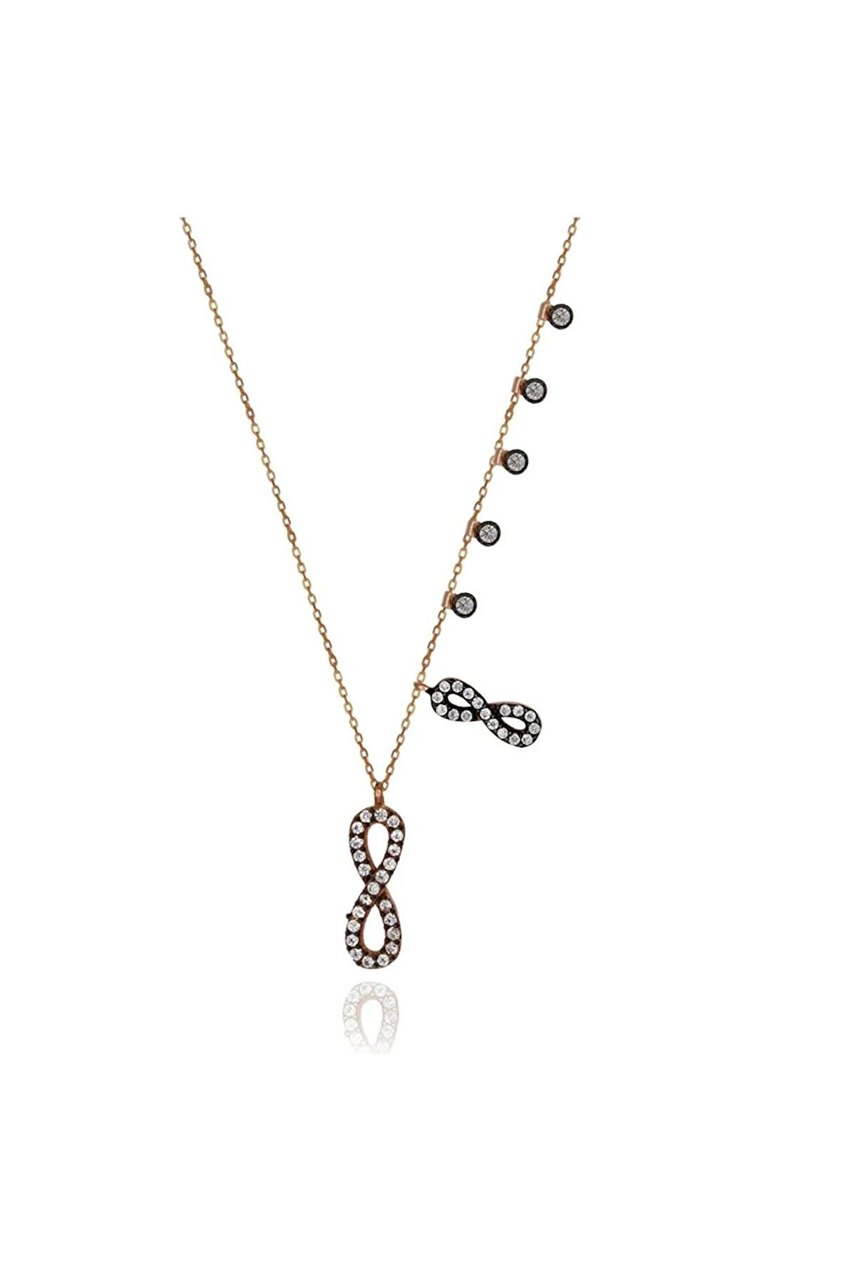 Kadın Rose Beyaz Taşlı Sonsuzluk Şans 925 Ayar Gümüş Kolye