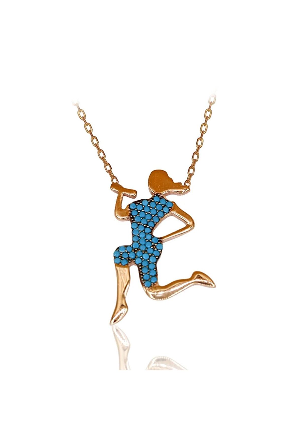 Kadın Rose Turkuaz Taşlı Dambıl Çalışan Kız 925 Ayar Gümüş Kolye