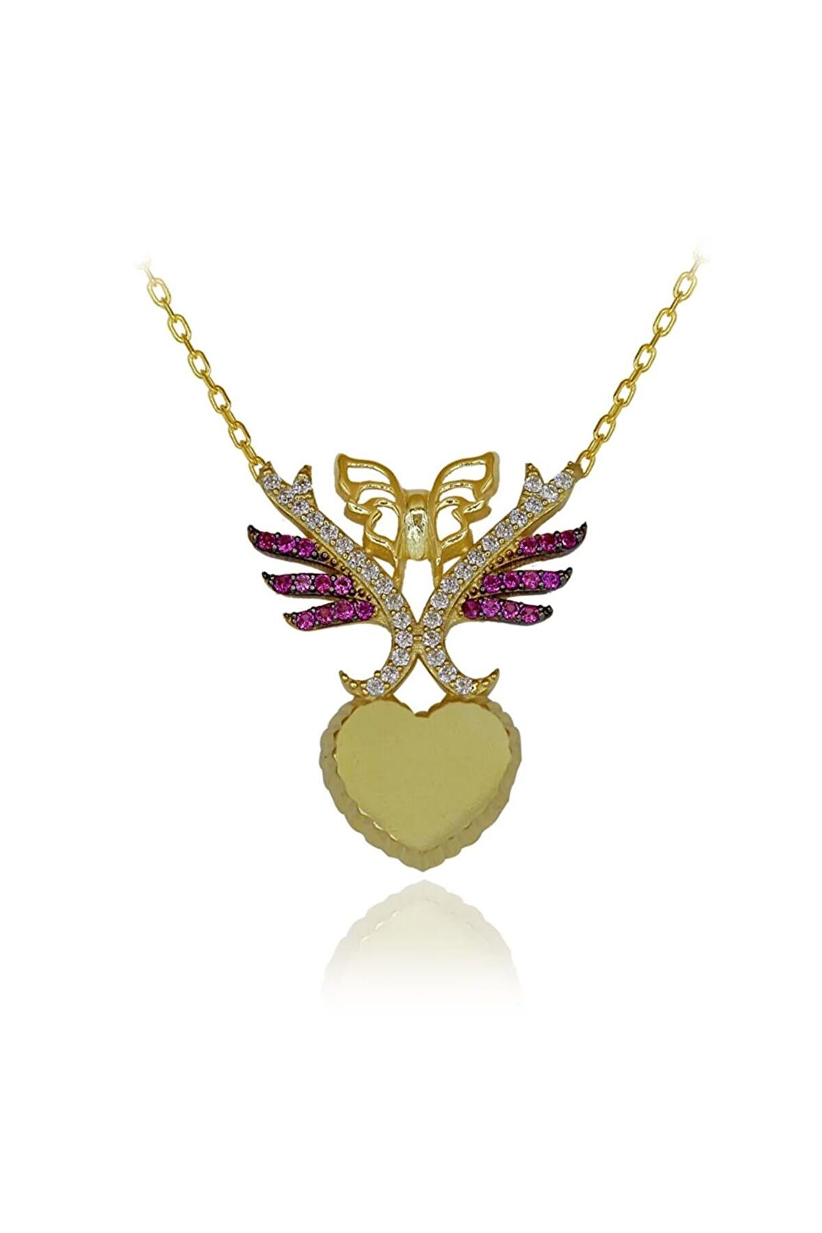 Isimli Kalpli Kelebek Kolye 925 Ayar Gümüş