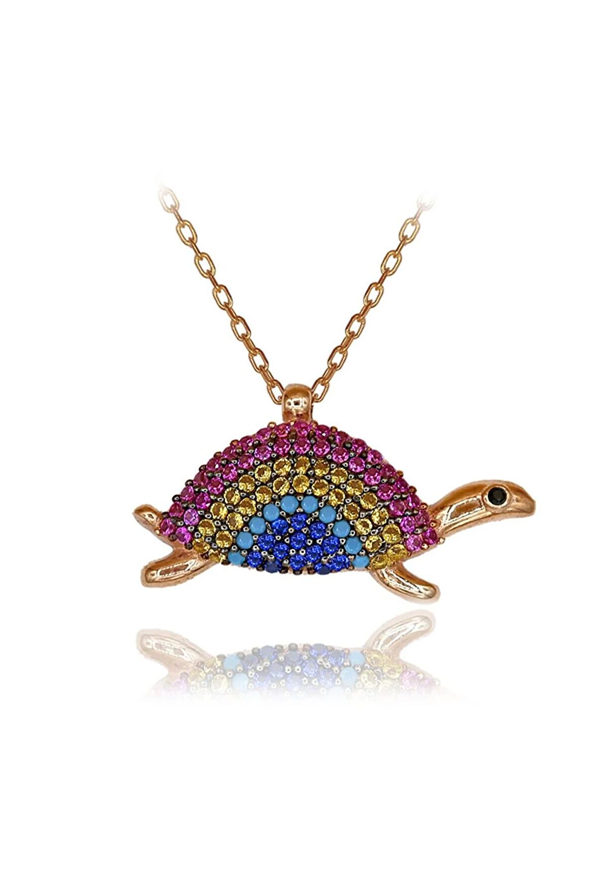 Kadın Rose Fuşya Taşlı Nazar Boncuklu Kaplumbağa 925 Ayar Gümüş Kolye