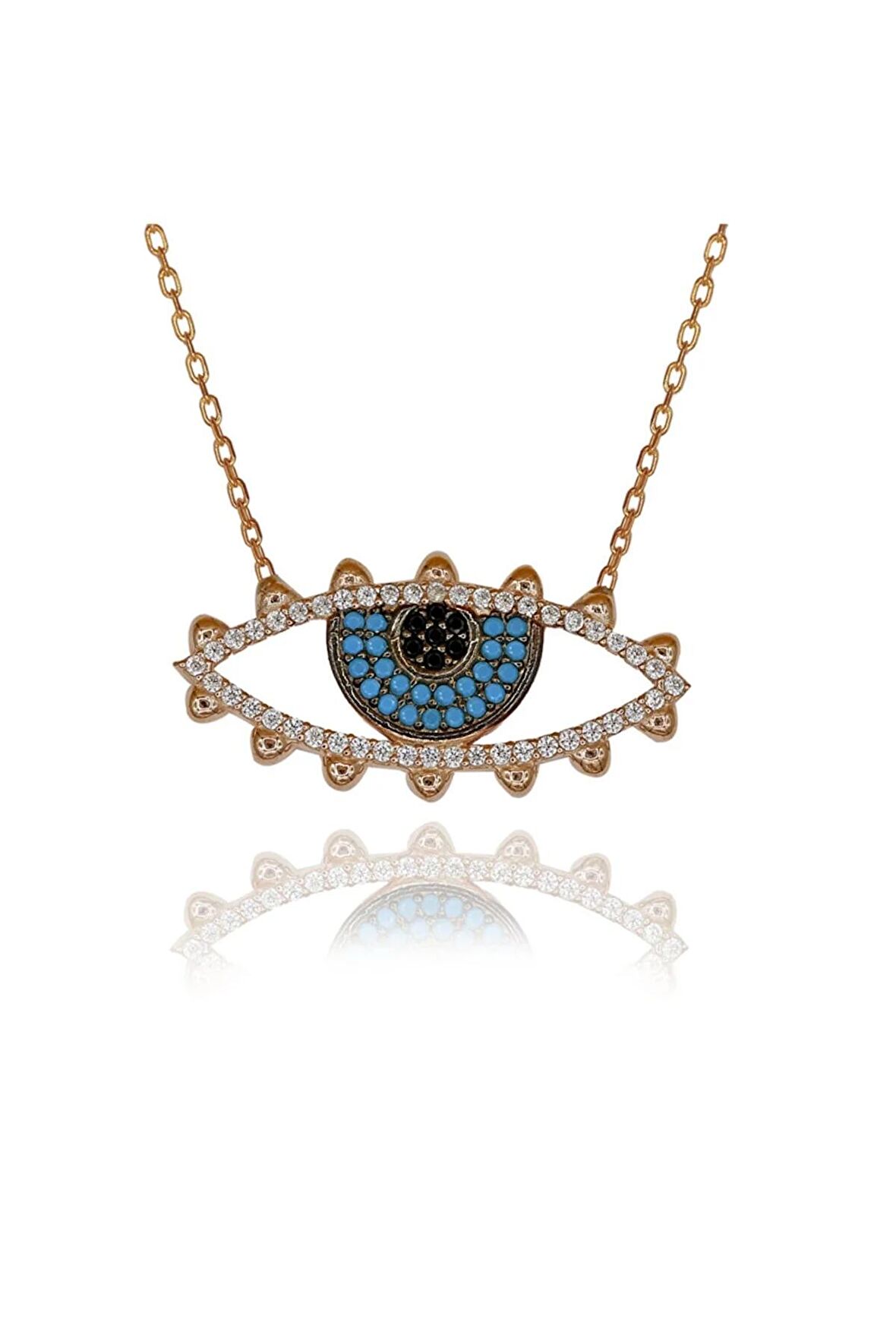 Kadın Rose Nazar Boncuklu Göz Kolye 925 Ayar Gümüş Kolye