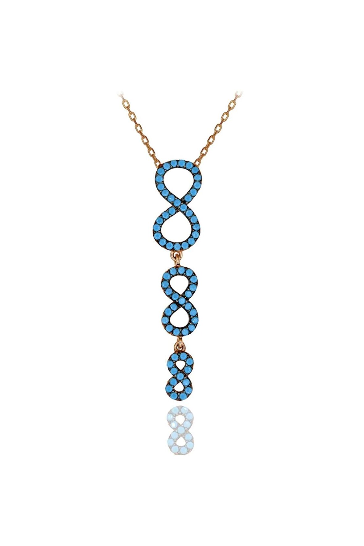 Kadın Rose Turkuaz Taşlı Sallantılı Sonsuzluk 925 Ayar Gümüş Kolye