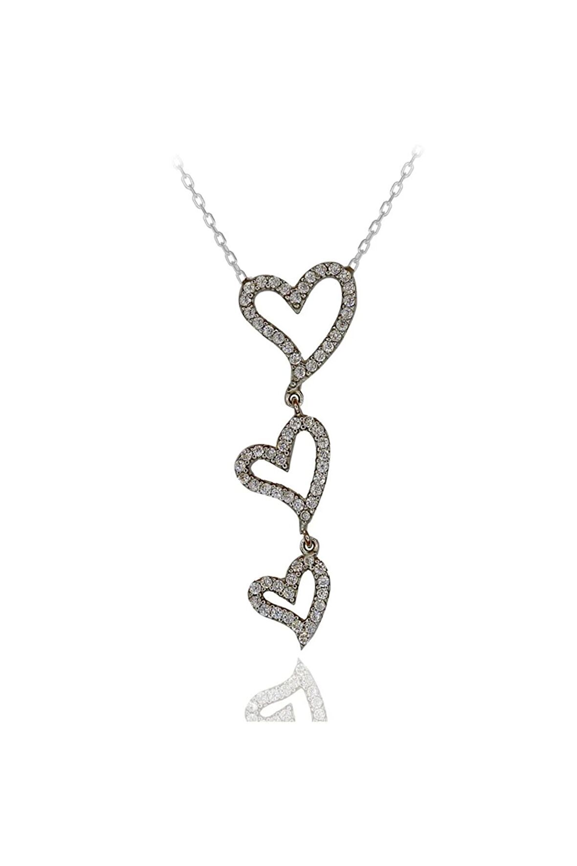 Kadın Beyaz Taşlı Sallantılı Kalp 925 Ayar Gümüş Kolye