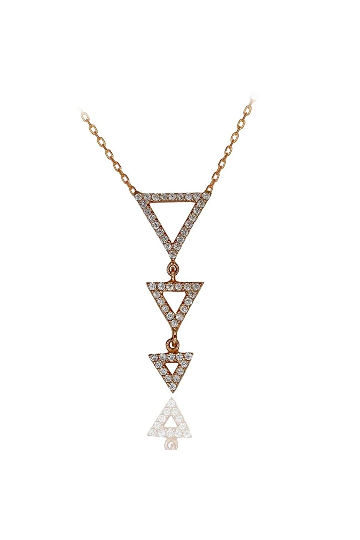 Kadın Rose Beyaz Taşlı Sallantılı Üçgen 925 Ayar Gümüş Kolye