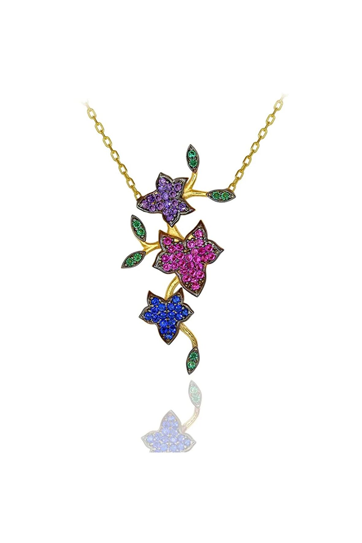 Kadın Altın Sarmaşıklı Çiçek  925 Ayar Gümüş Kolye