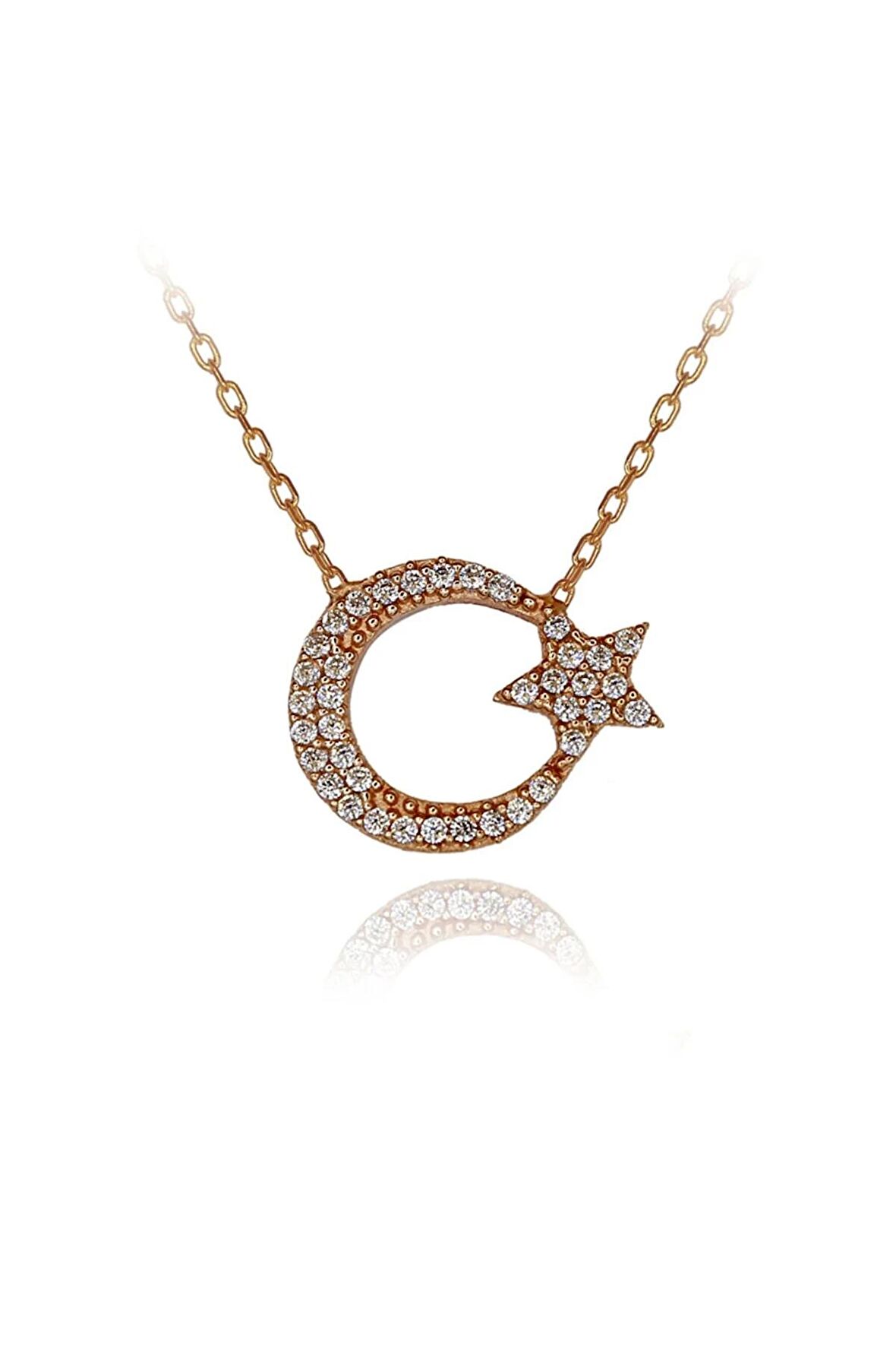 Kadın Rose Beyaz Taşlı Ay Yıldız 925 Ayar Gümüş Kolye