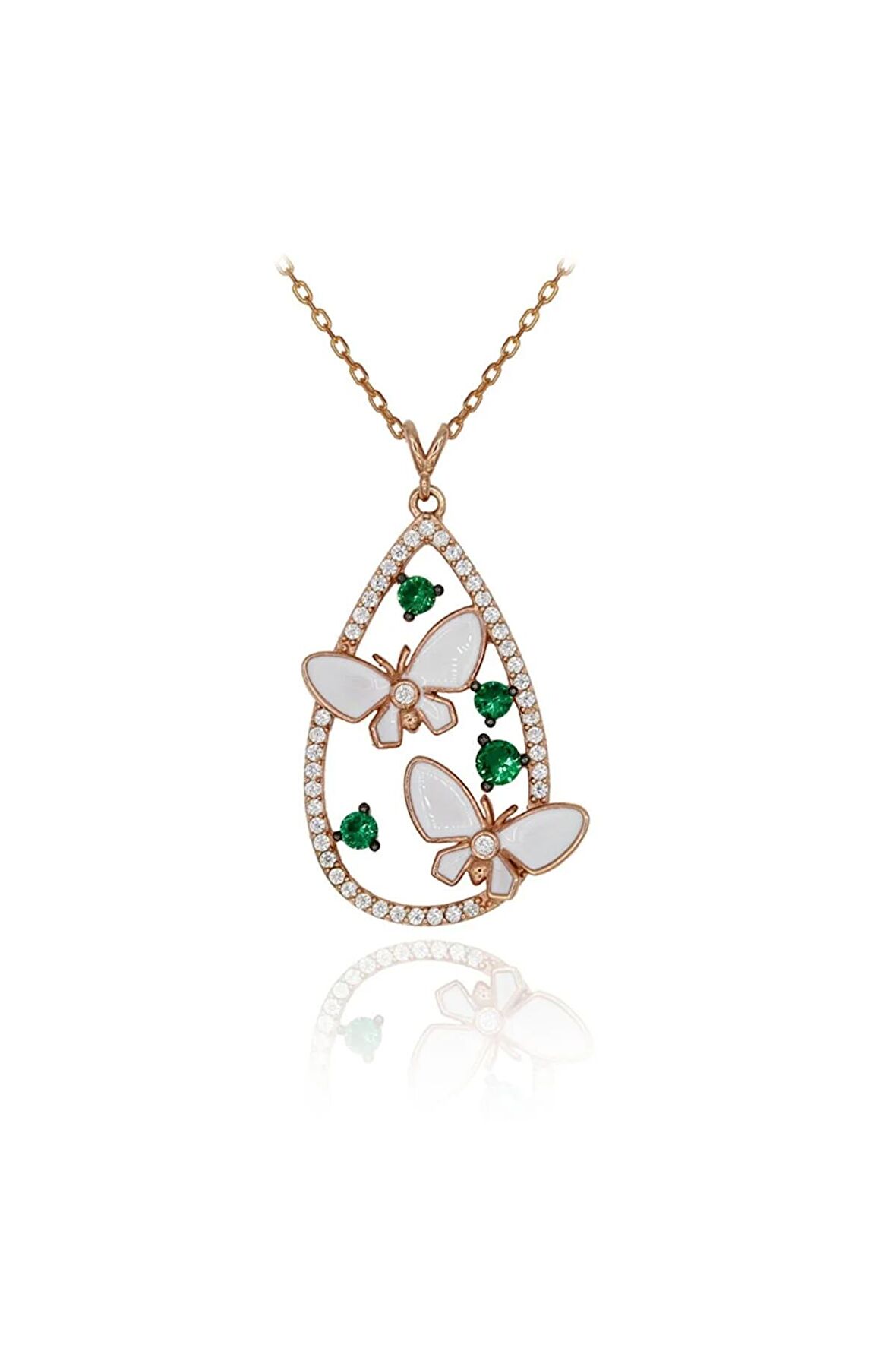 Kadın Rose Beyaz Mineli Kelebek 925 Ayar Gümüş Kolye