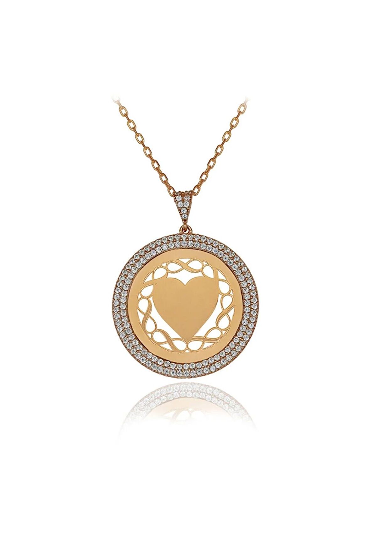 Kadın Rose Beyaz Taşlı Kalpli Sonsuzluk 925 Ayar Gümüş Kolye