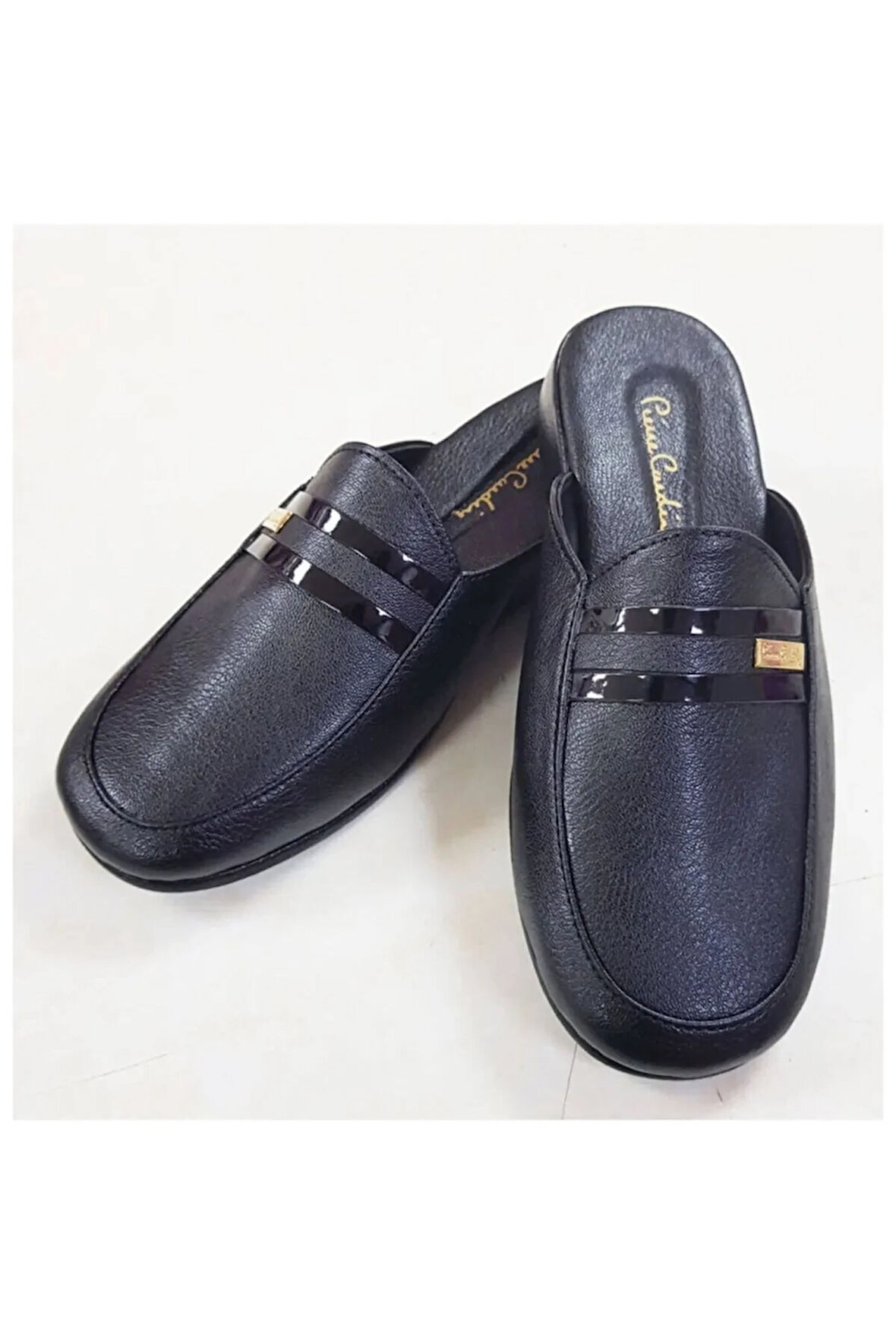 Erkek Siyah Deri Tokalı Çeyizlik Terlik ROZ.2.9.1.EL.T.