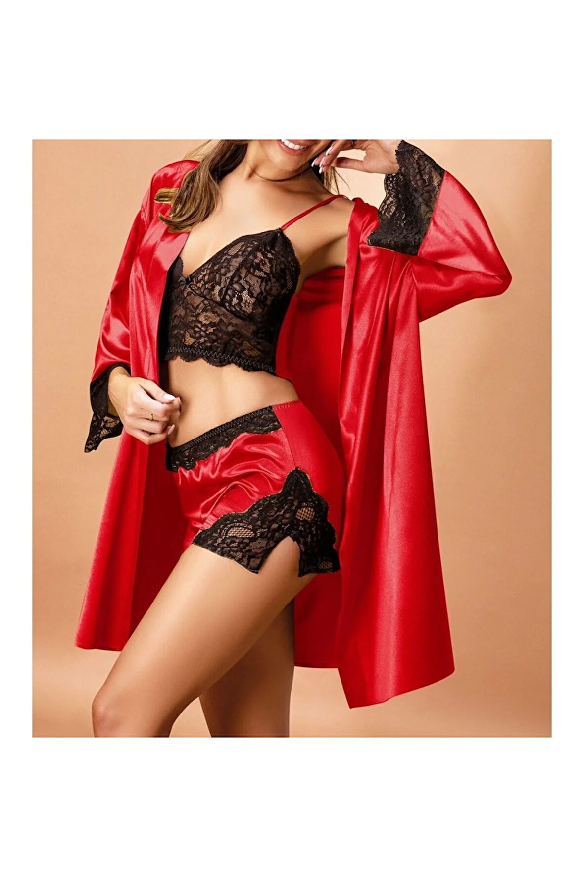 Kadın Bordo Bralet Şortlu Amber Kimono  Takım N.UR.3.5.R.O.0.9.Z.E.L.T.